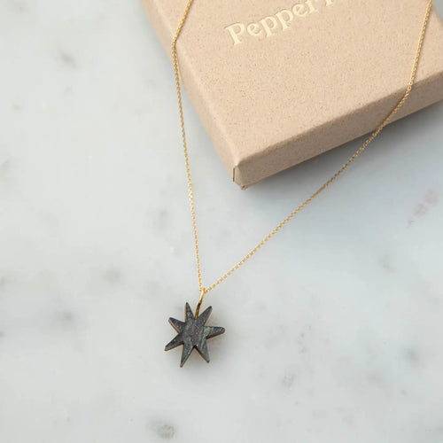 Hand Drawn Star Necklace in Smoke Black Sparkle