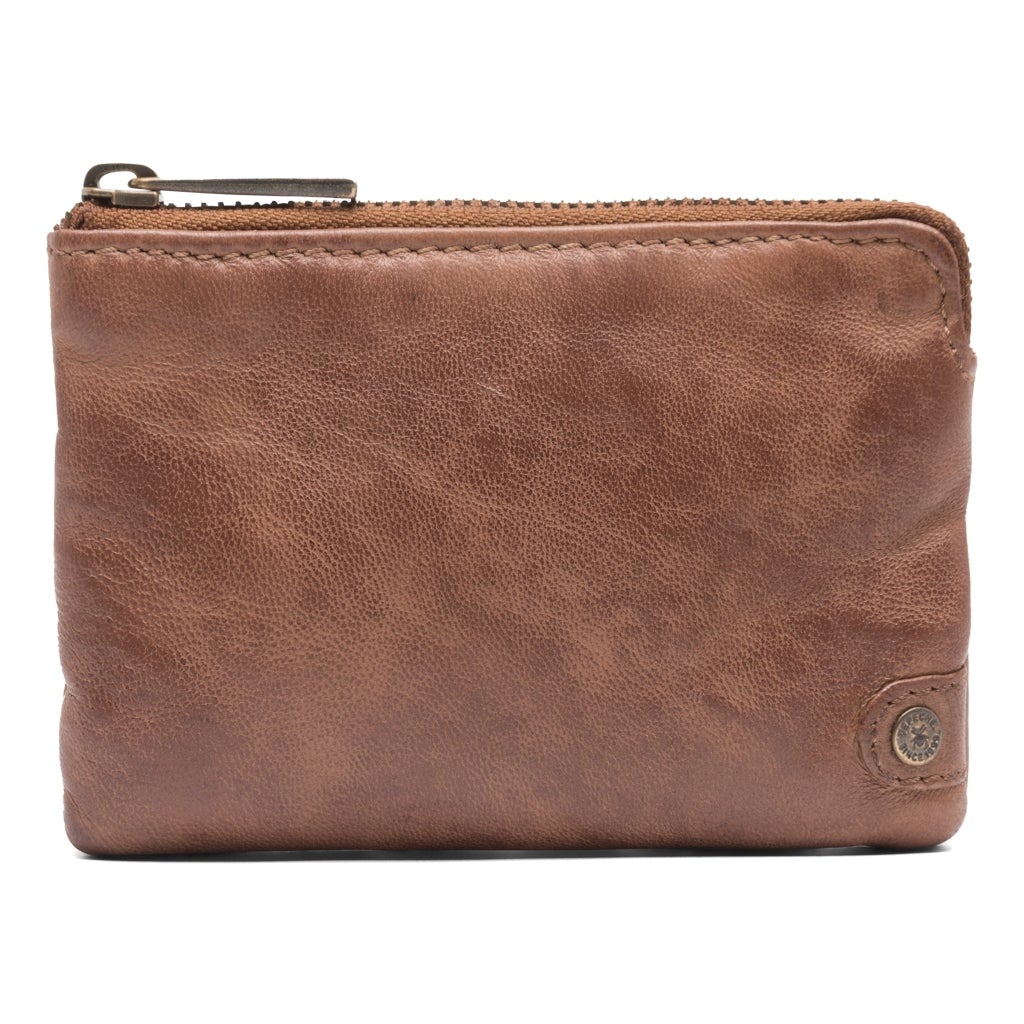 Chestnut brown leather coin purse from Depeche with zip closure at the top.