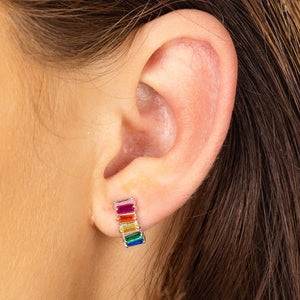 SP RAINBOW BAGUETTE HUGGIE EARRINGS