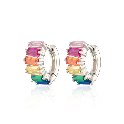 SP RAINBOW BAGUETTE HUGGIE EARRINGS